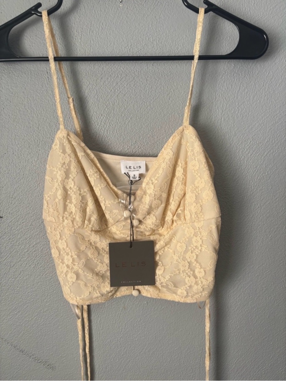 Le Lis Lace Crop Top Women’s Small Ruched Cami Beige Boho Y2K Festival Top
